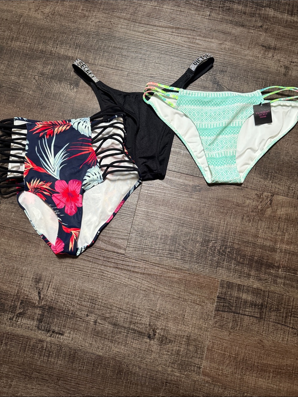 Victoria's Secret Floral Black & Mint Bikini Bottoms